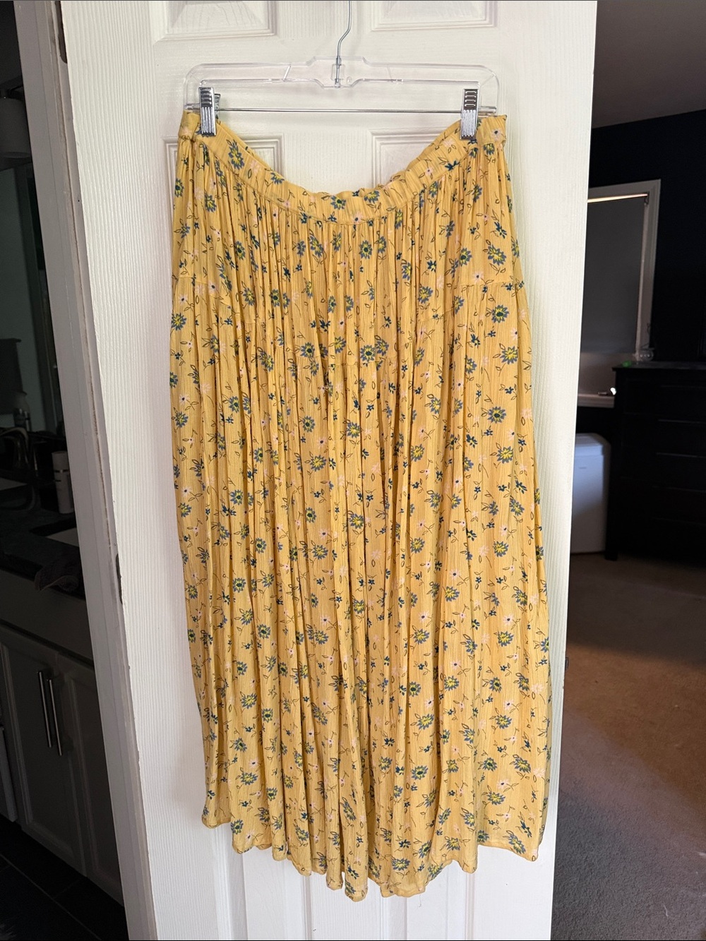 Yellow Floral Pleated Maxi Skirt - Women's
